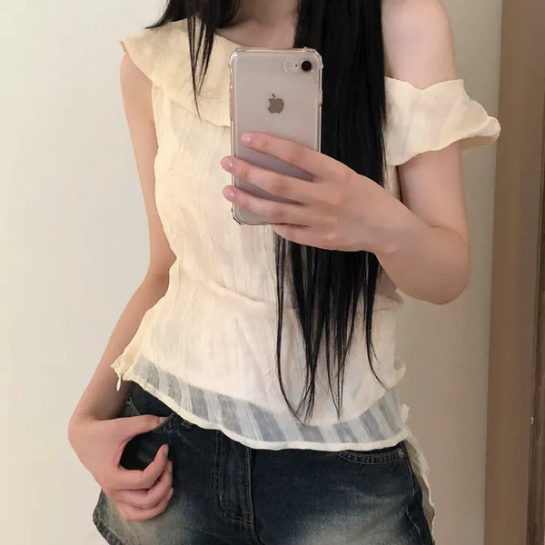Renol Check Off-Shoulder Blouse