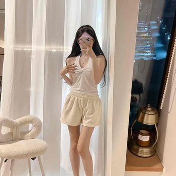 Loose Fit Wide Elastic Waist High-Density 3/4 Length Shorts