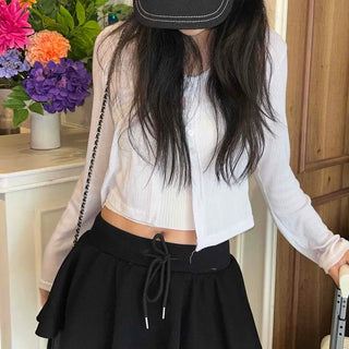 High-Waisted String Cotton Training Tiered Skirt Mini Skirt