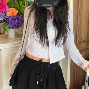 High-Waisted String Cotton Training Tiered Skirt Mini Skirt