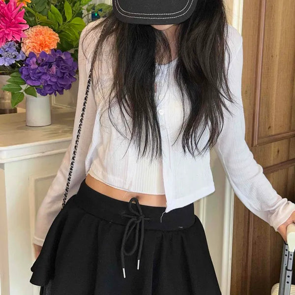 High-Waisted String Cotton Training Tiered Skirt Mini Skirt
