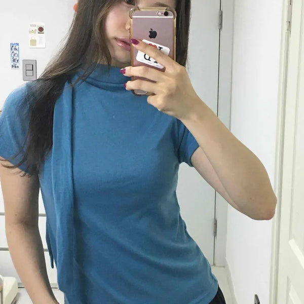Modal Mock Neck Button Slim Fit Short Sleeve T-shirt