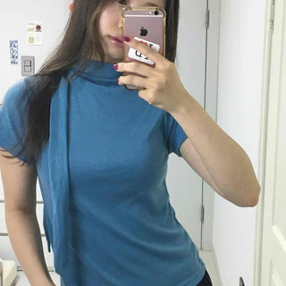 Modal Mock Neck Button Slim Fit Short Sleeve T-shirt
