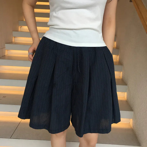 Cine Stripe Double-Pleat Bermuda Shorts