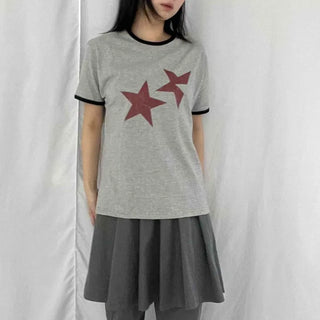 Ringer Color Block Logo Lettering Loose Fit Round Neck Short Sleeve T-shirt