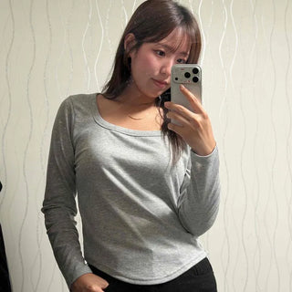 *Plus Size* Munch Square Neck Basic Long Sleeve T-shirt