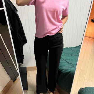 *Plus Size♡ᵎᵎᵎ* Black High-Waisted Straight Cotton Pants