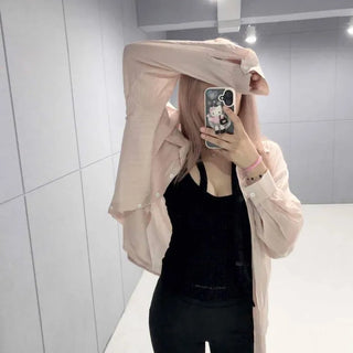 Cotton Boxy Collar Side Button Pocket Long Sleeve Shirt