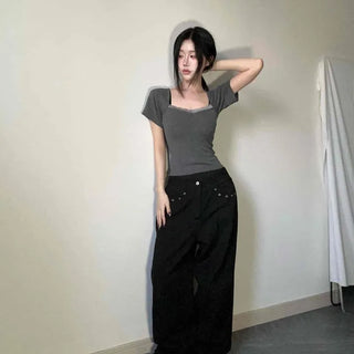 *Cinched Waist* Miko Lace Neck Short Sleeve T-shirt