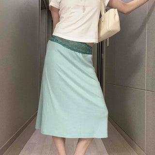Lace Layered High-Waisted A-Line Loose Fit Midi Skirt