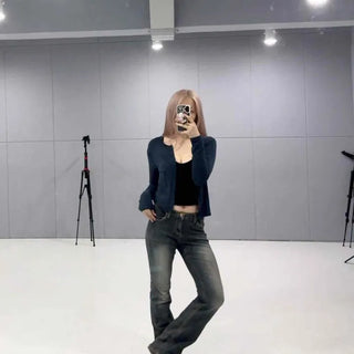 Low-Rise Bootcut Vintage Wash Hip-Boosting Pocket Jeans