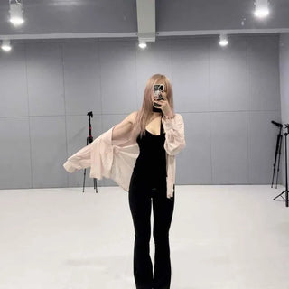 High-Waisted Elastic Waist Leg Stretchy Slim Bootcut Slacks
