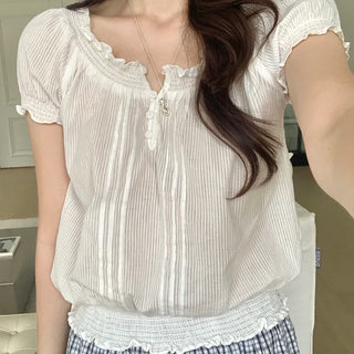 Off-shoulder banded frill blouse