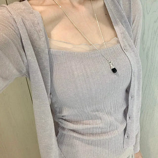 Organza Shirred Sleeveless Cardigan Set with Built-in Cap