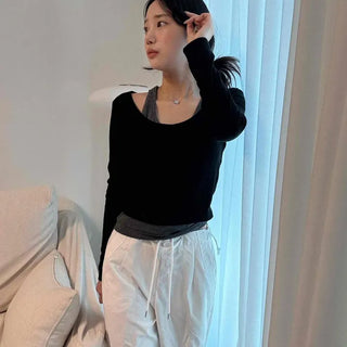 Lazy Color Block Inner Layering Long Sleeve T-shirt