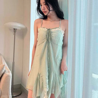Antique Chiffon Lace Asymmetrical Mini Dress