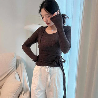 Lower Layered Bustier Strap Knit Top