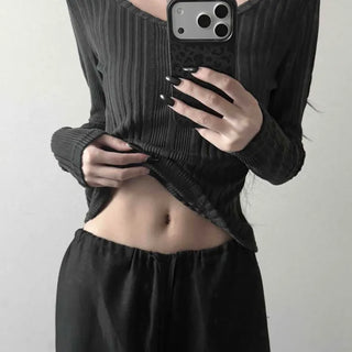 Fur Henley Neck Ribbed Slim T-shirt
