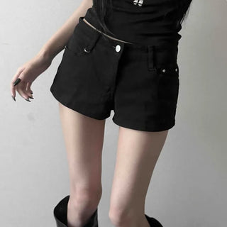 Low-Rise Slim Pleated D-Ring Cotton Shorts