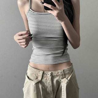 Note Striped Slim Fit Semi-Crop Strap Top