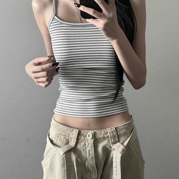 Note Striped Slim Fit Semi-Crop Strap Top