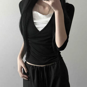 Leaf Lace Layered 3/4 Sleeve T-shirt