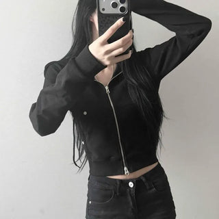Eyelet Track Slim Crop 2-Way Zip-Up Hoodie