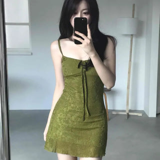 Square Neck Tie Strap Slim Fit H-Line Sleeveless Mini Dress