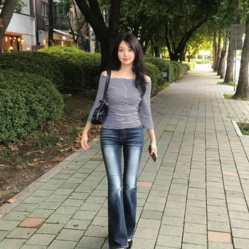High-Waisted Deep-Washed Hip-Padded Stretch Bootcut Jeans