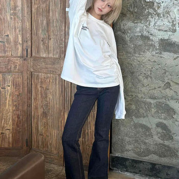 Raw Denim Low-Rise Bootcut Cutout Long Pants