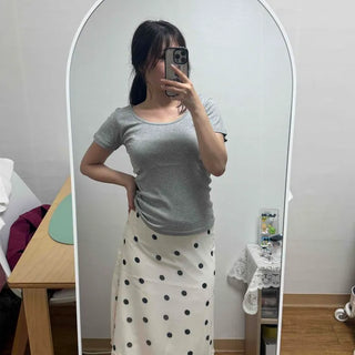 High-waisted Polka Dot Frill Chiffon Flare Midi Skirt