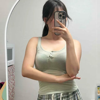 Cotton Button Cooling Layered Slim Fit Sleeveless