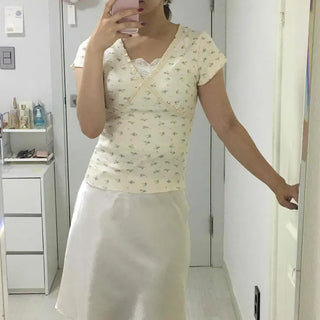Satin Glow Button High-Waisted Elastic Midi Skirt