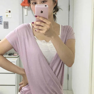 Modal Drape Layered V-Neck Cap Sleeve Loose Fit Short Sleeve T-shirt