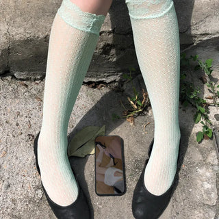Leki Polka Dot Lace Knee Socks