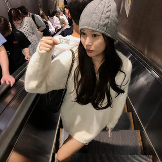 Fuzzy Wool V-Neck Knit