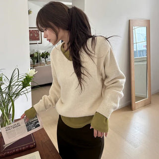 Sleek Wool Boxy V-Neck Knit