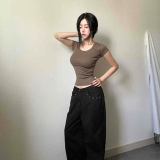 Stretchy Modal Round Neck Slim Fit Crop Short Sleeve Tee