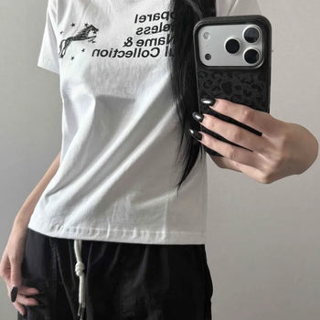 Pony Lettering Logo Star Print Mala Fit Crop Cotton Short Sleeve Tee