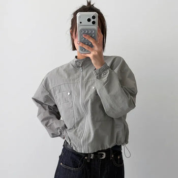 String pocket cropped windbreaker