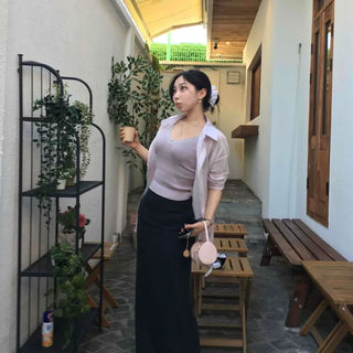 High-Waist Folding Slim Fit Spandex Maxi Long Skirt