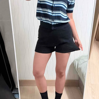 Thick Wool Blend Knit High-Waisted Wide-Length 3/4 Length Shorts