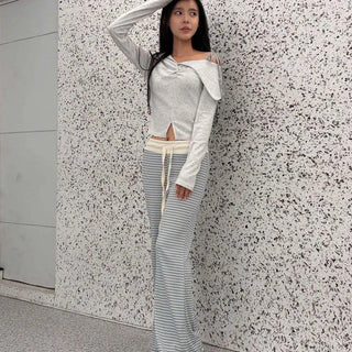 Striped Contrast Elastic Bootcut Sweatpants