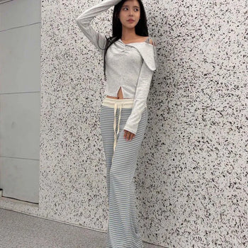 Striped Contrast Elastic Bootcut Sweatpants