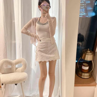 Mona Punching Lace Cotton Wrap Mini Skirt Pants