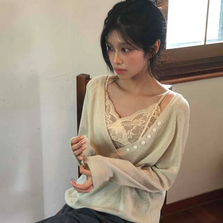 Lace Flower Slip Cup-Intended V-Neck Strap Sleeveless Semi-Crop Sleeveless