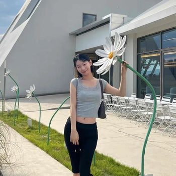 Elastic Waist Stretch Spandex Skinny Long Pants with Folding Hem Slit