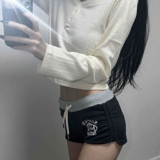 Off-shoulder Ribbed Knit Button Crop Long Sleeve T-shirt