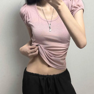 Modal Shirred Puff Crop Slim Fit Short Sleeve T-shirt