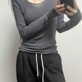 Juicy Wide Neck See-through Slim Long Sleeve T-shirt